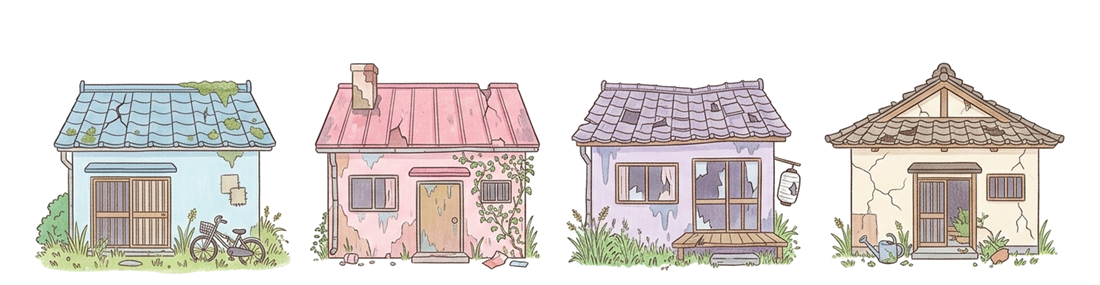 傷んだ空き家のイラスト